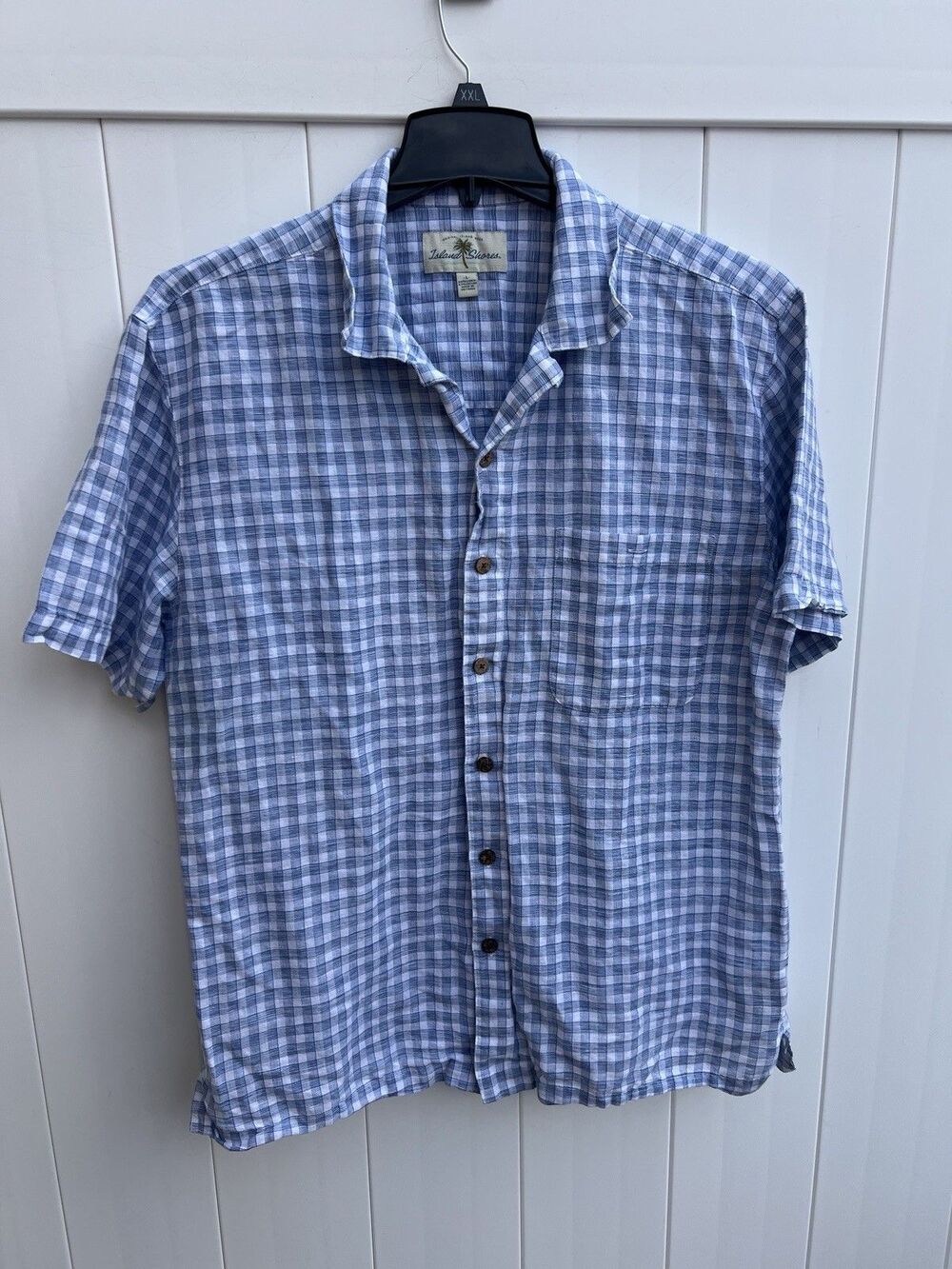 Island Shores Linen Blend Button Down Short Sleeve Sz XL Blue